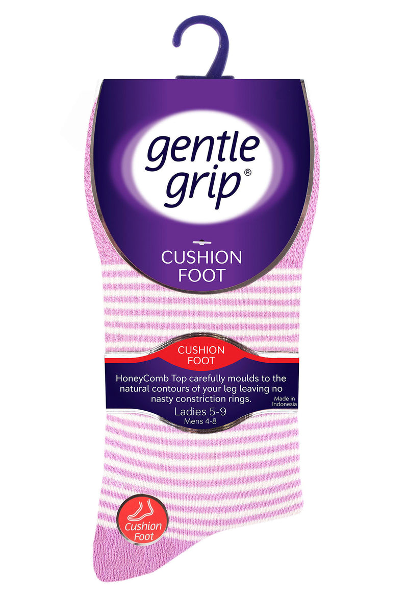 Gentle Grip Women's Jane Cushion Foot Pastel Stripe Sock Lilac - Packaging