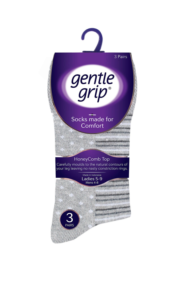 Gentle Grip Women's Stripe/Dot/Star Multi Crew Sock Grey - Packaging