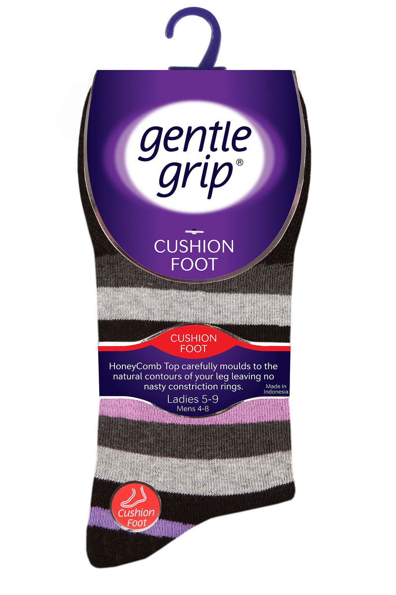 Gentle Grip Women's Cushion Foot Stripe Sock Pink/Black - Packaging