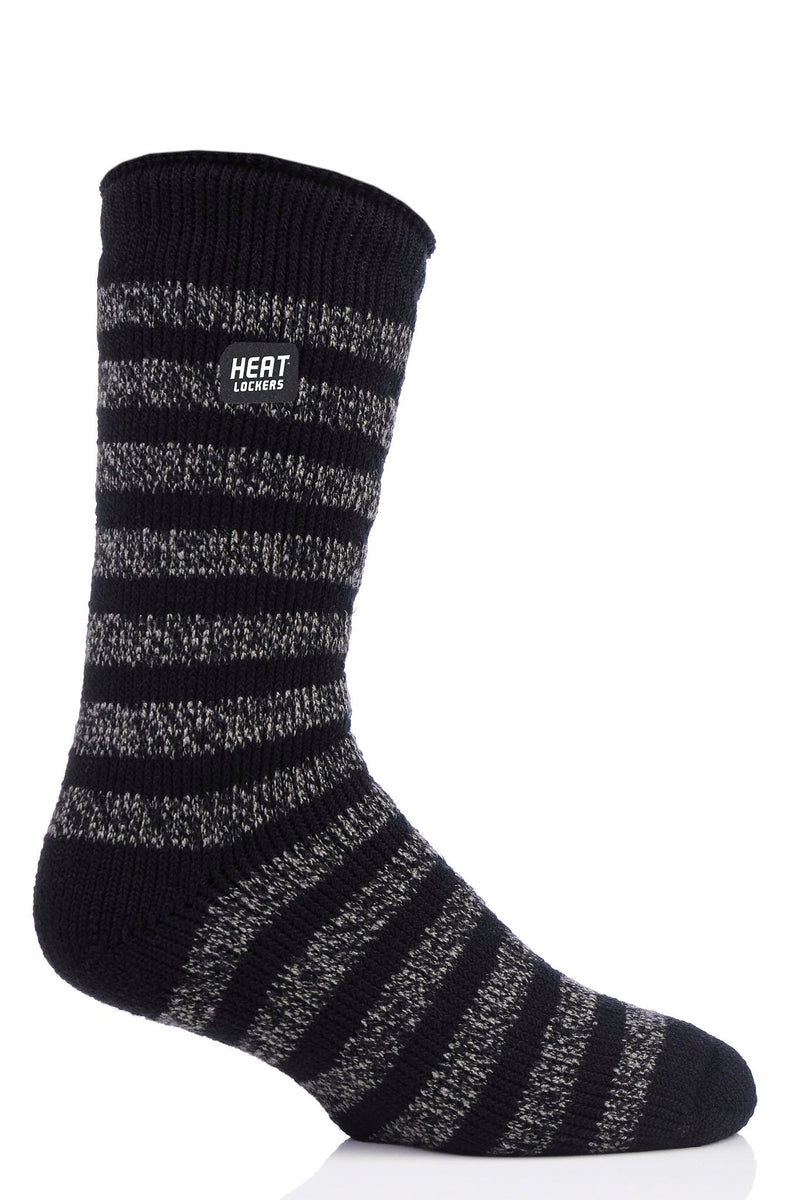 Heat Lockers Men's Warmest Mono Twist Stripe Thermal Crew Sock Black/Grey