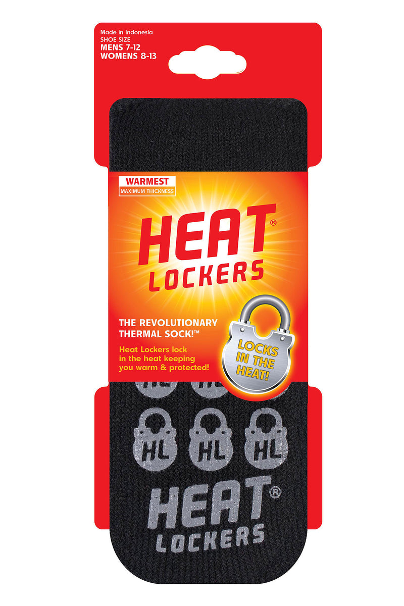 Heat Lockers Men's WARMEST Thermal Solid Crew Slipper Sock Black/Grey Grippers - Packaging