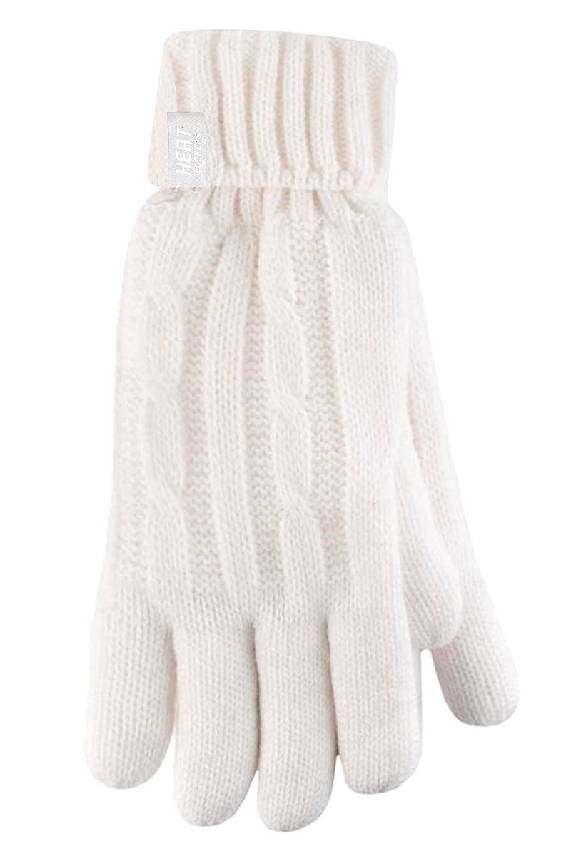 Heat Lockers Women's Cable Knit Thermal Gloves Cream