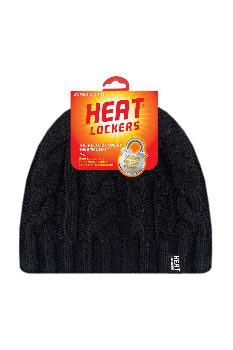 Heat Lockers Women's Cable Knit Thermal Hat Black - Packaging