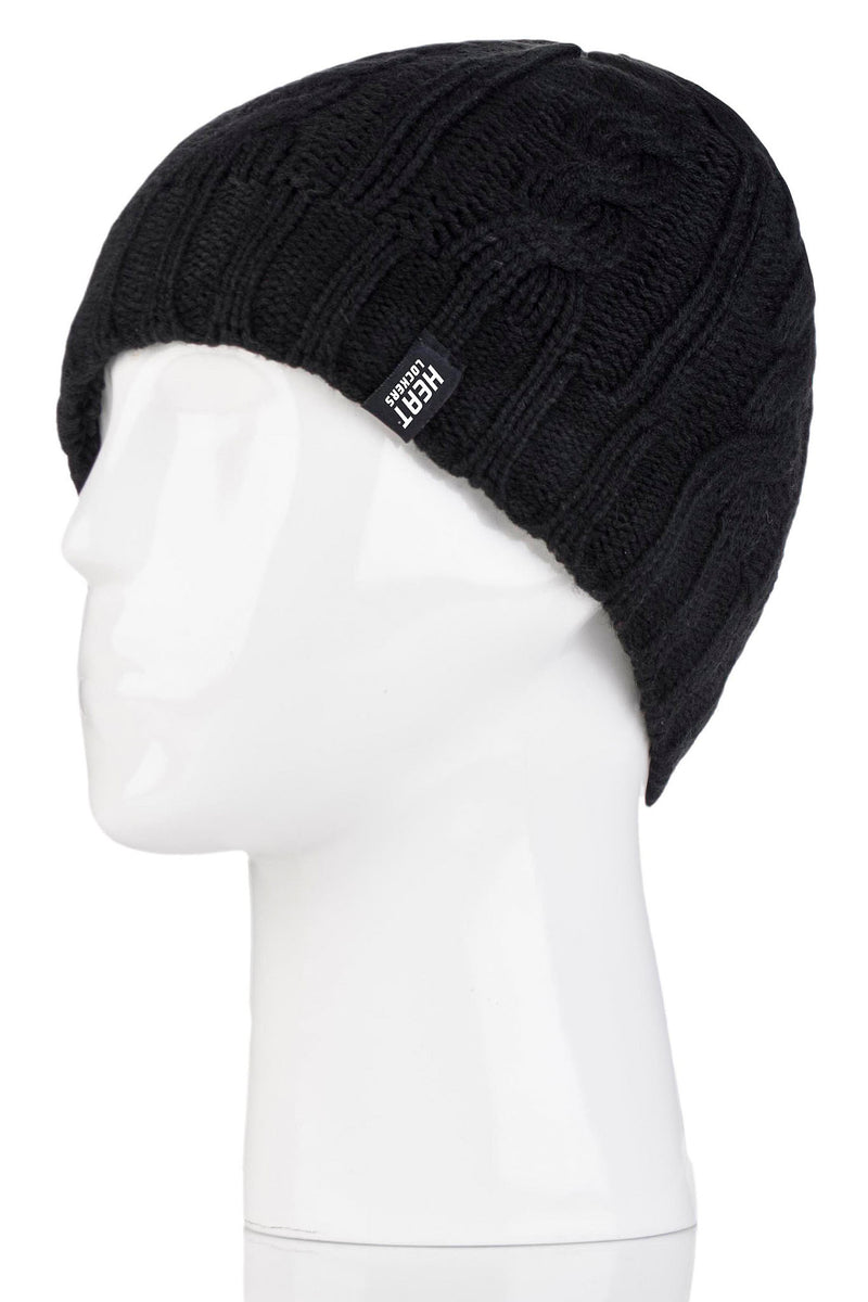 Heat Lockers Women's Cable Knit Thermal Hat Black