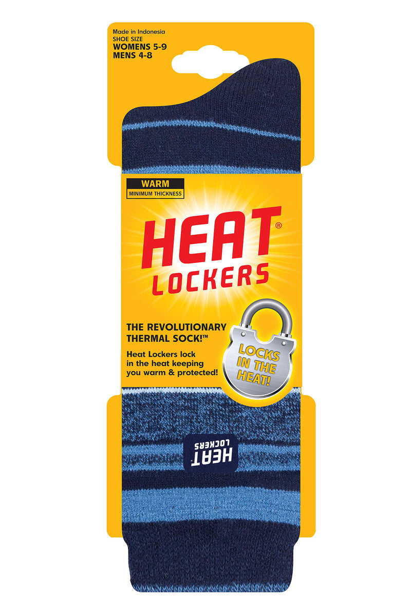 Heat Lockers Women's WARM Multi Stripe Thermal Crew Sock Navy - Packaging