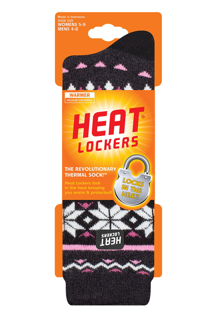 Heat Lockers Women's Warmer Fairisle Thermal Crew Sock Black/Charcoal - Packaging