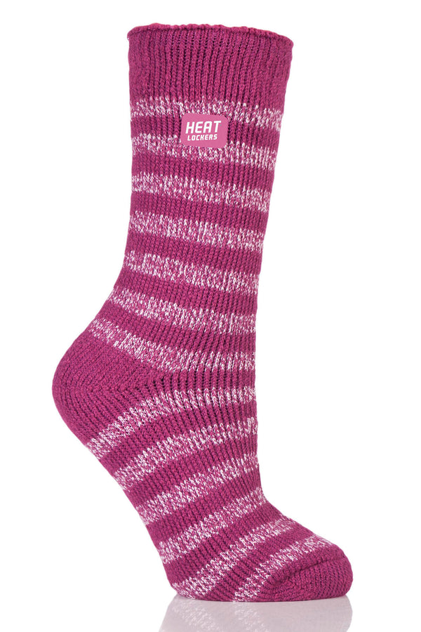 Heat Lockers Women's Warmest Mono Twist Stripe Thermal Crew Sock Berry/Light Pink
