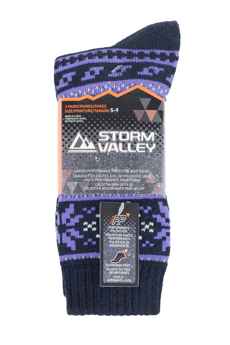 Storm Valley Women's Performance Polyester Fairisle Boot Sock Navy/Purple - Packaging