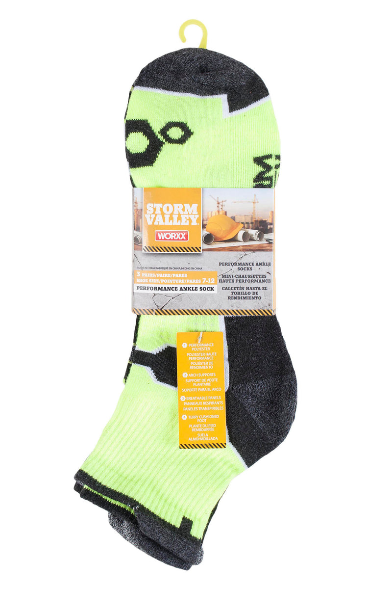 Storm Valley SVWMS005 Men's Midweight Performance Ankle Sock Yellow/Black/White - Packaging