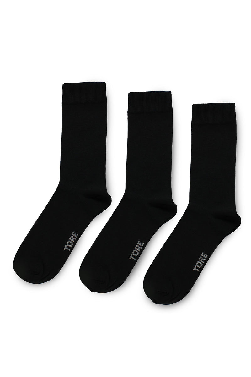 TORE V2000 Men's Solid Color Recycled Crew Sock Black - Flat