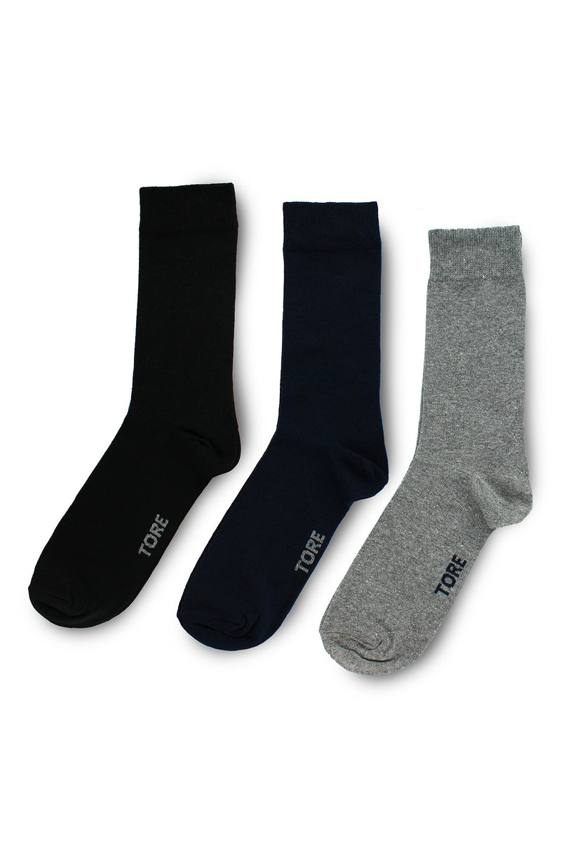 TORE V2000 Men's Solid Color Recycled Crew Sock Black/Navy/Grey - Flat