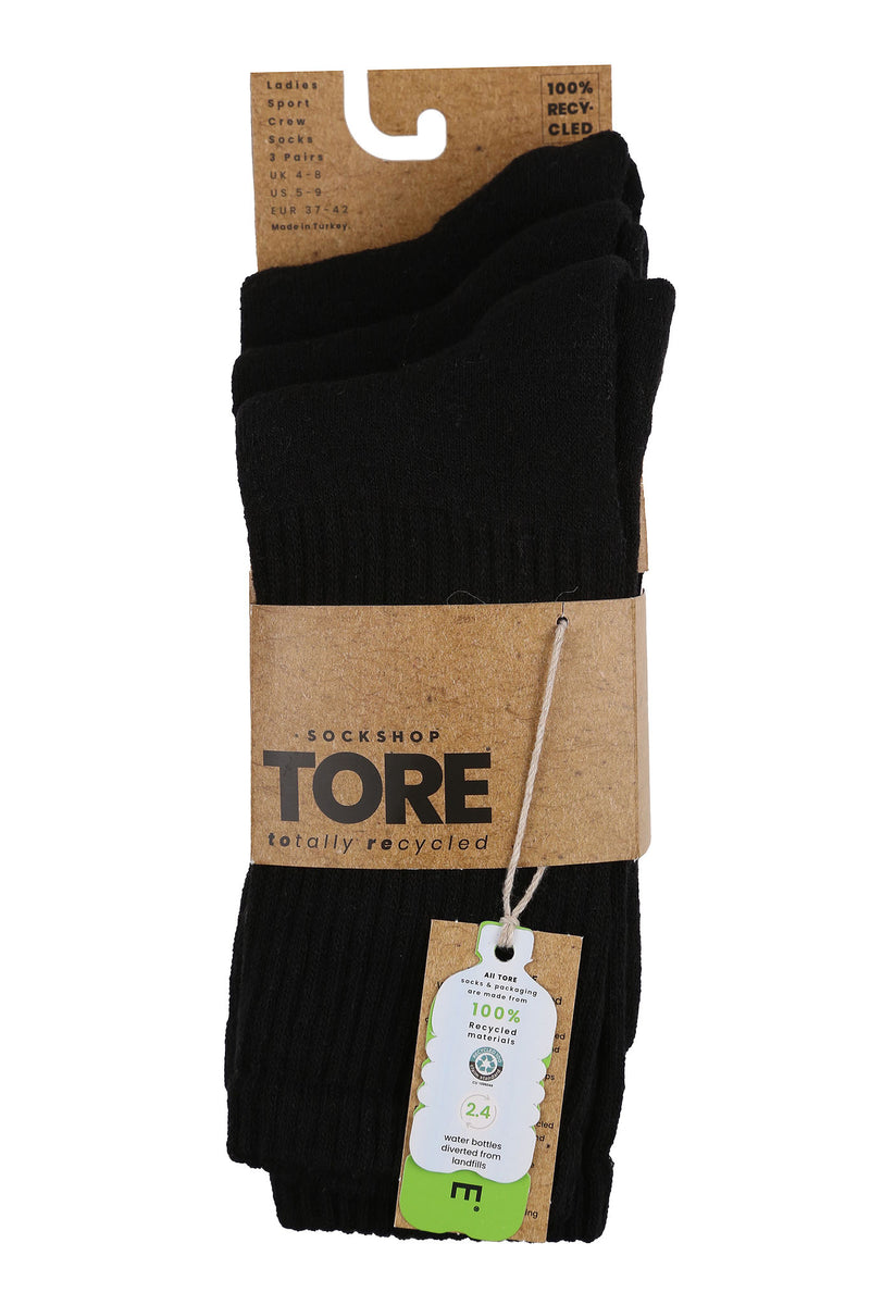 TORE W5000 Women's Recycled Sports Crew Sock Black - Packaging
