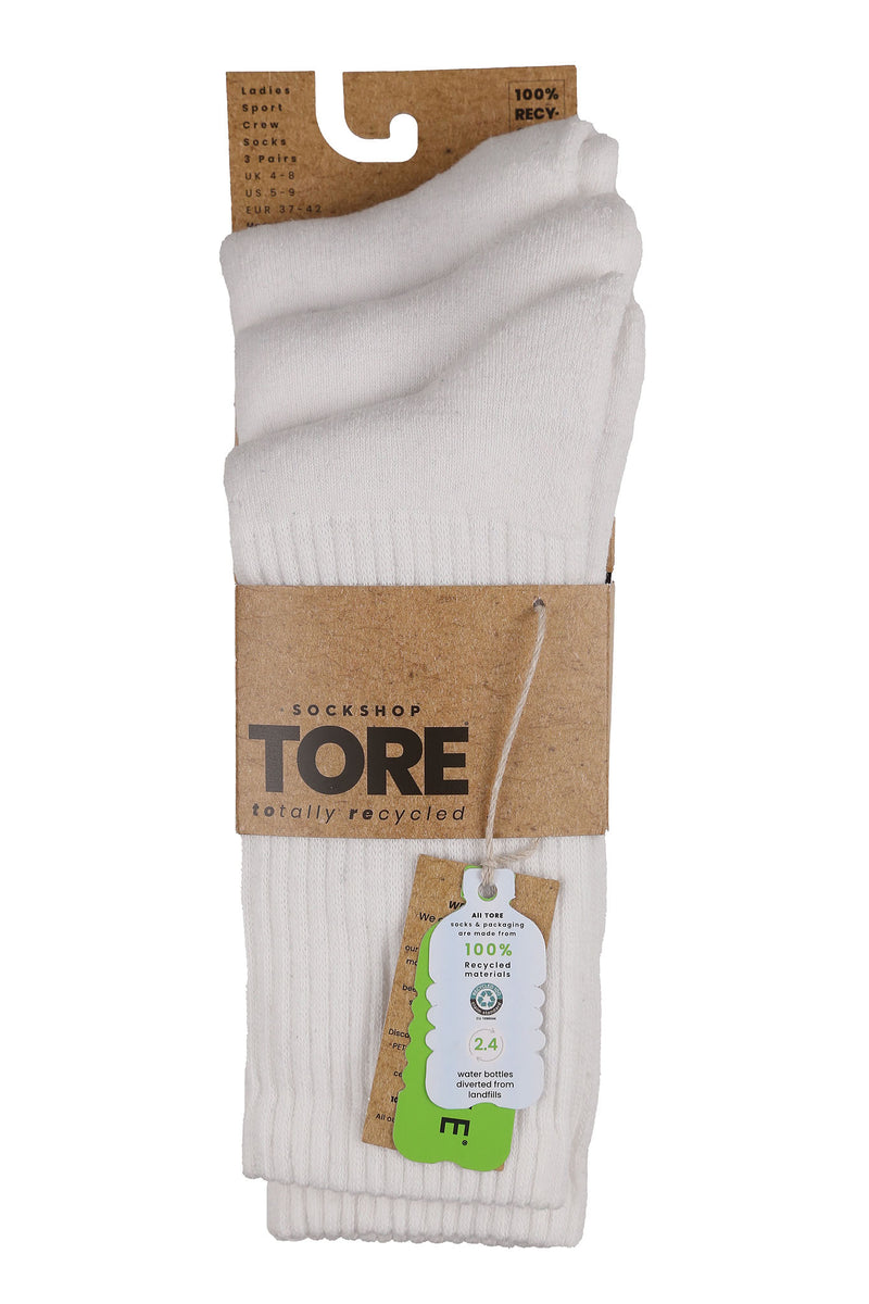 TORE W5000 Women's Recycled Sports Crew Sock White - Packaging