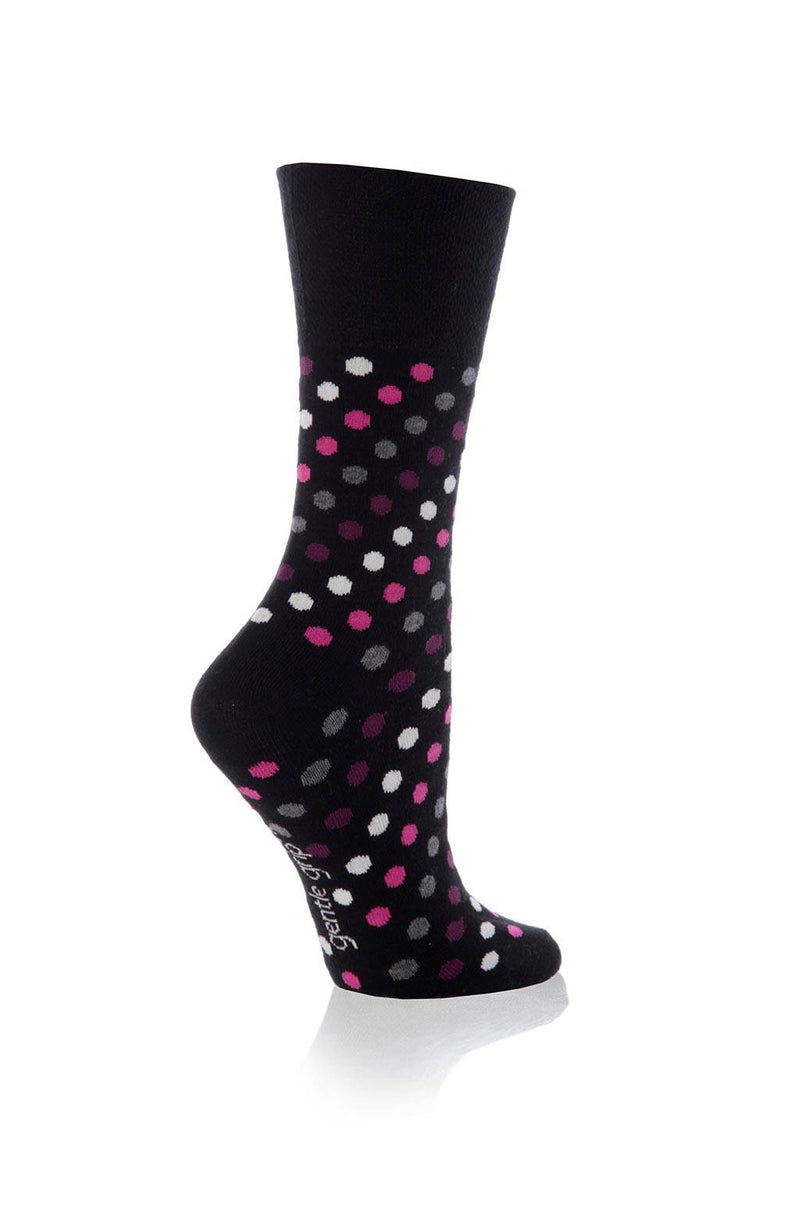 Gentle Grip Women's Multi Dot Crew Sock Black - Large Dots