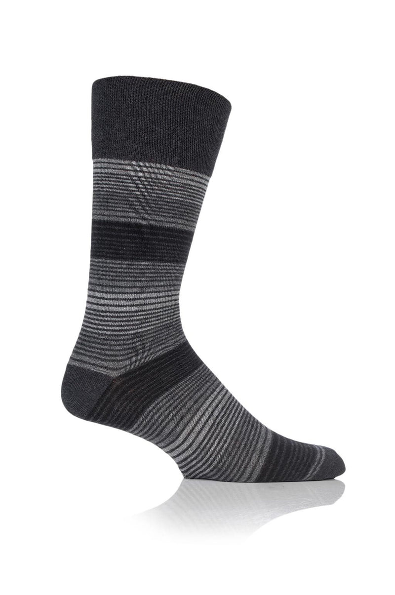 Gentle Grip Men's Monochrome Stripe Crew Sock - Dark Grey