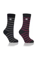 Women's Warmest Heavy Weight Twist Stripe Crew Socks 2 pair pack
