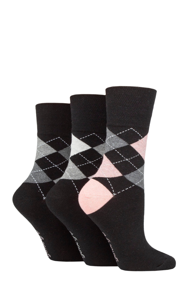 Gentle Grip Women's Highlands Argyle Crew Sock Black / Women's 5-9 Gentle Grip Women's Highlands Argyle Crew Sock Black / Women's 5-9