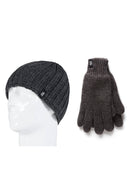 Men's Rib Knit Hat & Flat Knit Basic Glove Set