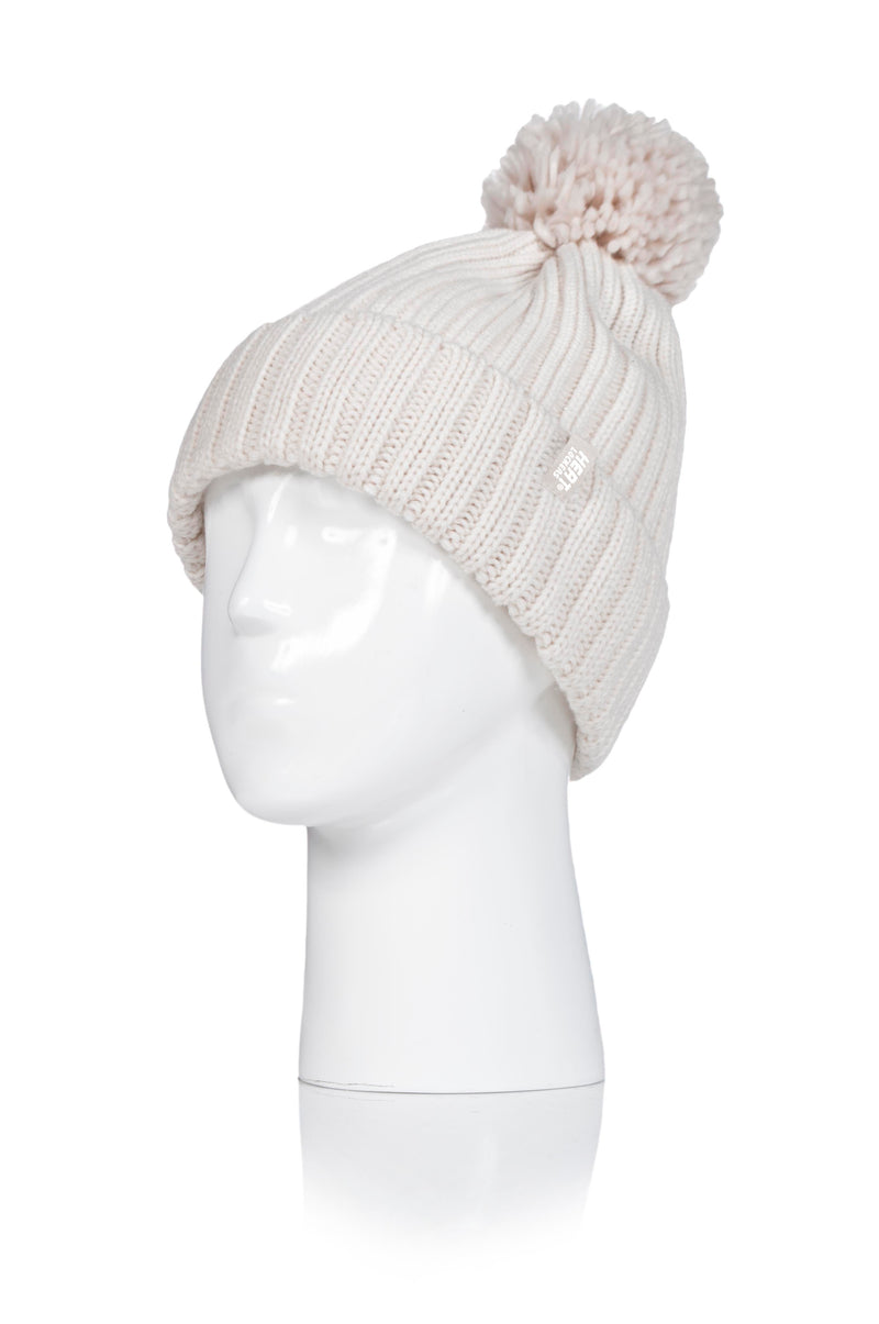 Women's 2x2 Rib Roll Up Hat with Pom