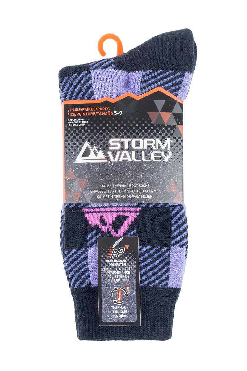 Storm Valley Women's Brushed Thermal Boot Sock Navy/Purple - Packaging