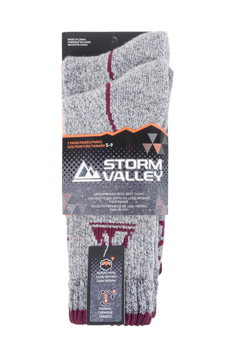 Storm Valley Women's Merino Wool Boot Sock Stone/Purple - Packaging