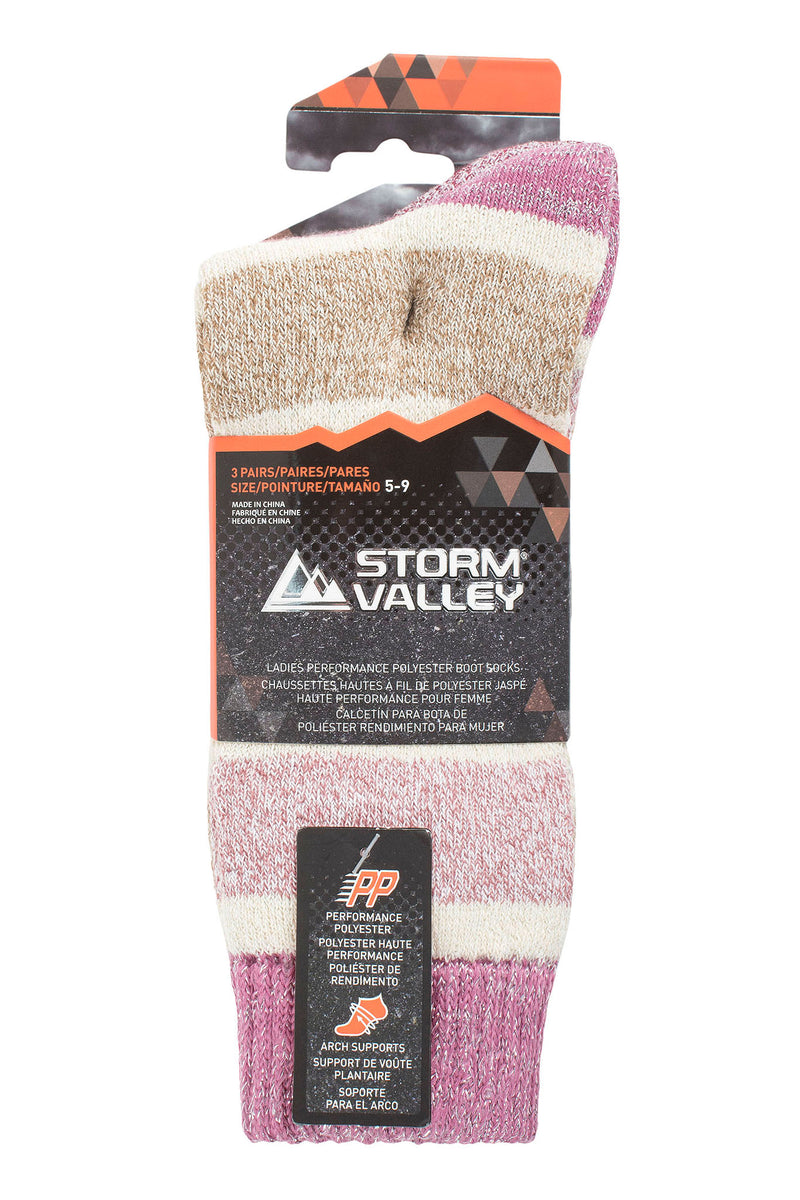 Storm Valley Women's Performance Polyester Stripe Boot Sock Rose/Cream - Packaging