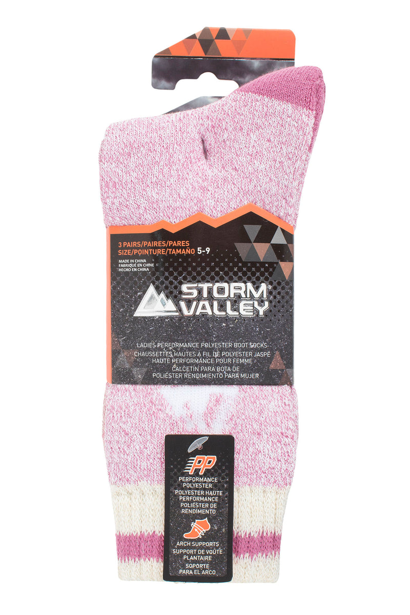 Storm Valley Women's Performance Polyester Marl Boot Sock Rose/Cream - Packaging