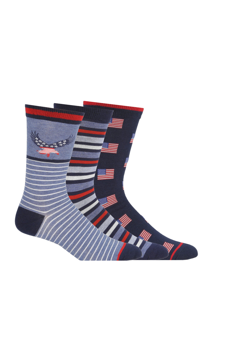 Men's Americana Patriotic Stripes Bamboo Crew Socks - 3-pair pack