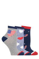 Women's Women's Americana Flag Hearts Bamboo Quarter Socks - 3 Pair Pack