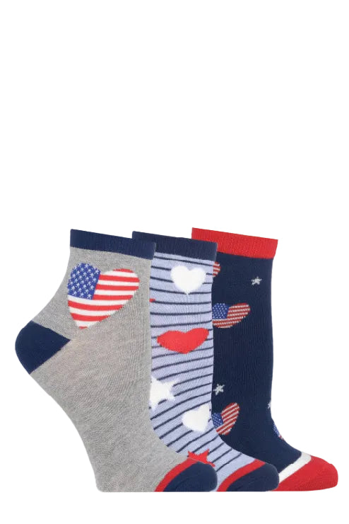 Women's Women's Americana Flag Hearts Bamboo Quarter Socks - 3 Pair Pack
