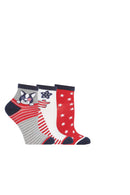 Women's Americana Patriotic Frenchie Bamboo Quarter Socks - 3 Pair Pack