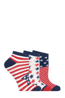 Women's  Americana Stars and Stripes Bamboo Low Cut Socks - 3 Pair Pack