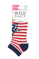 Women's  Americana Stars and Stripes Bamboo Low Cut Socks - 3 Pair Pack