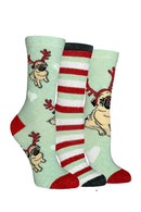 Women's Women's Reindeer Pug Crew Socks - 3 Pair Pack