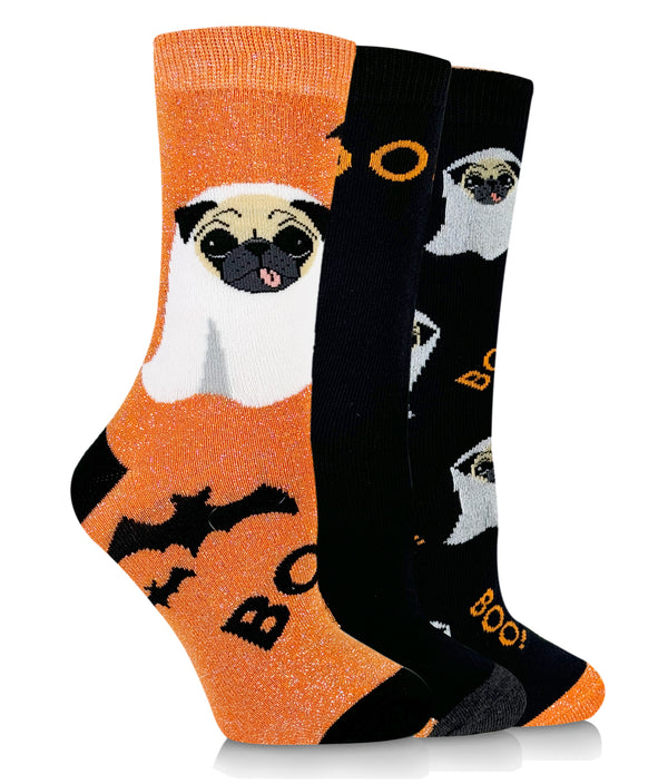 Women's Boo Pug Crew Sock - 3 Pair Pack