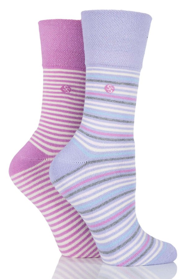 Gentle Grip Women's Jane Cushion Foot Pastel Stripe Sock Lilac