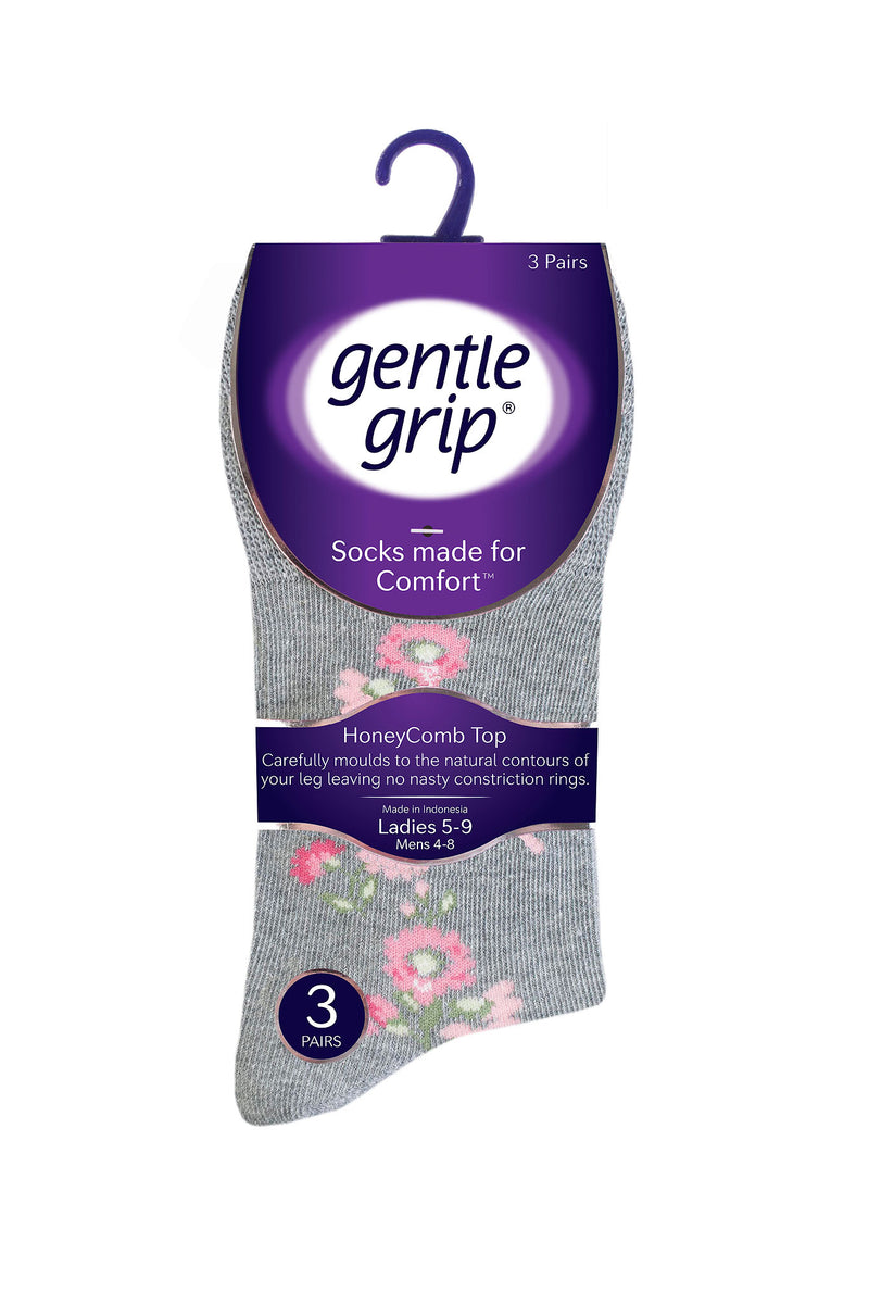 Gentle Grip Women's Marl Climbing Rose Crew Sock Grey - Packaging