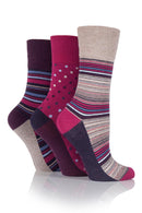 Gentle Grip Women's Amy Stripe and Dot Crew Sock Berry