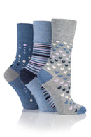 Gentle Grip Women's Bamboo Heart/Stripe/Dot Crew Sock Denim