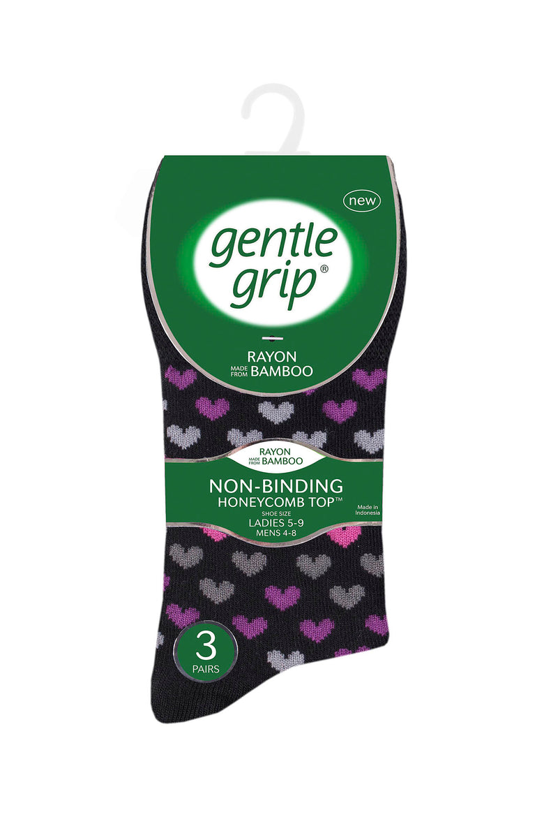 Gentle Grip Women's Bamboo Heart/Stripe/Dot Crew Sock Black/Berry - packaging