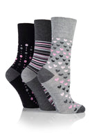 Gentle Grip Women's Bamboo Heart/Stripe/Dot Crew Sock Grey