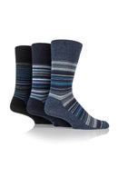 Gentle Grip Men's Stanley Stripe Crew Sock Navy