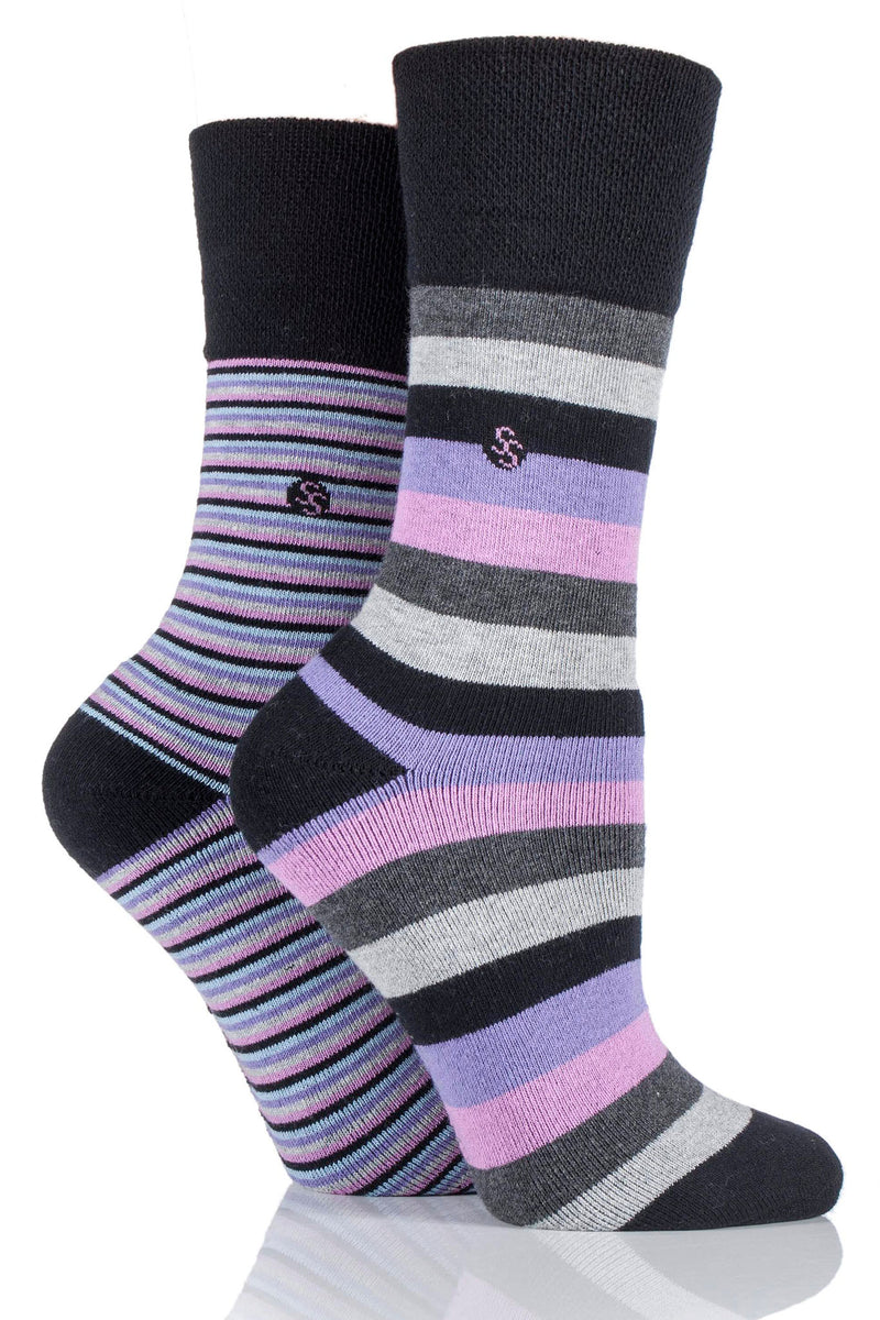 Gentle Grip Women's Cushion Foot Stripe Sock Pink/Black