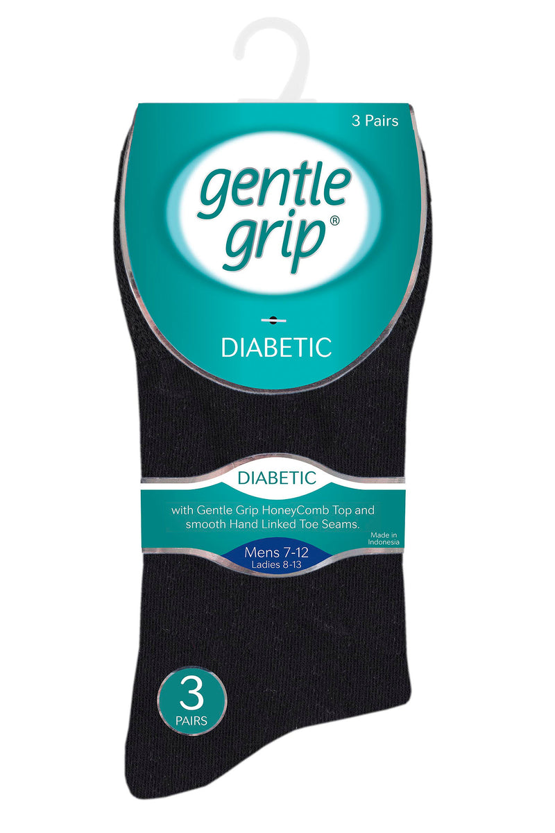 Gentle Grip Men's Cotton Diabetic Crew Sock Black - Packaging