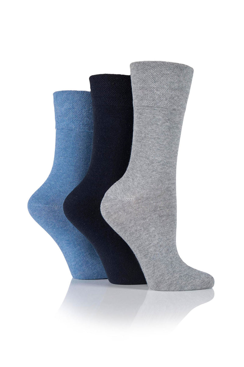 Gentle Grip Women's Cotton Diabetic Crew Sock Blue/Grey