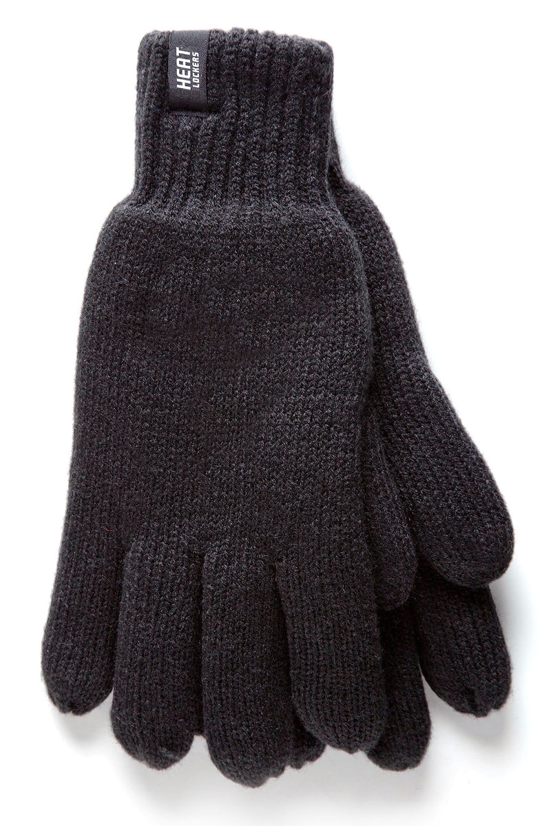 Heat Lockers Men's Flat Knit Thermal Gloves Black