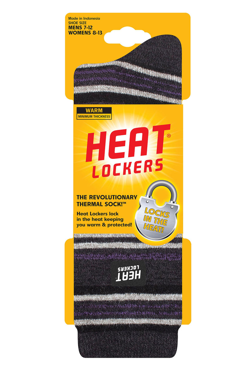 Heat Lockers Men's WARM Multi Stripe Thermal Crew Sock Charcoal - Packaging