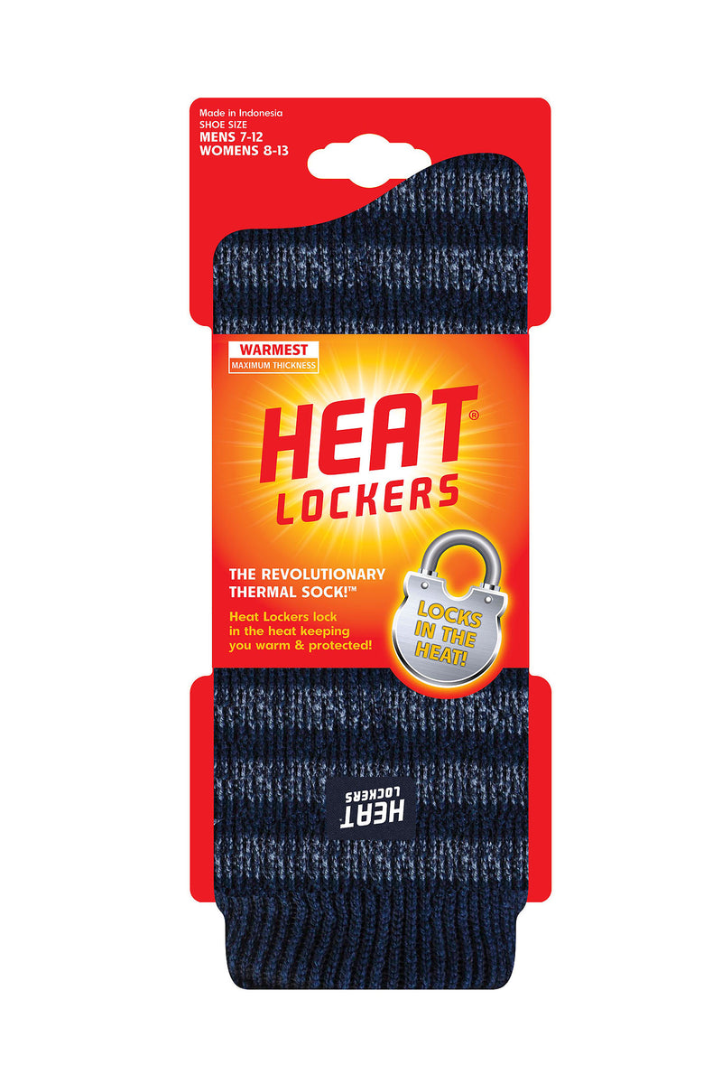 Heat Lockers Men's Warmest Mono Twist Stripe Thermal Crew Sock Navy/Denim - Packaging