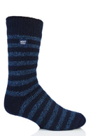 Heat Lockers Men's Warmest Mono Twist Stripe Thermal Crew Sock Navy/Denim