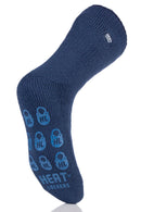 Heat Lockers Men's WARMEST Thermal Solid Crew Slipper Sock Deep Blue/Blue Grippers